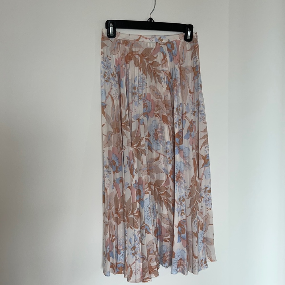 Vince Floral Pleated Midi Skirt